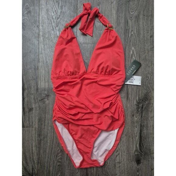 Ralph Lauren Slimming Haulter One Piece Bathingsuit Swimsuit Women's Size 14 - Picture 1 of 5